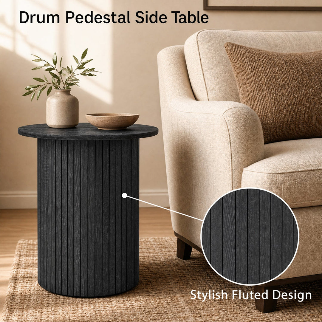 18" Round Fluted Side Table with Pedestal Drum Base