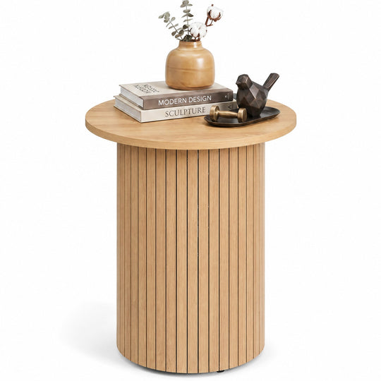 18" Round Fluted Side Table with Pedestal Drum Base