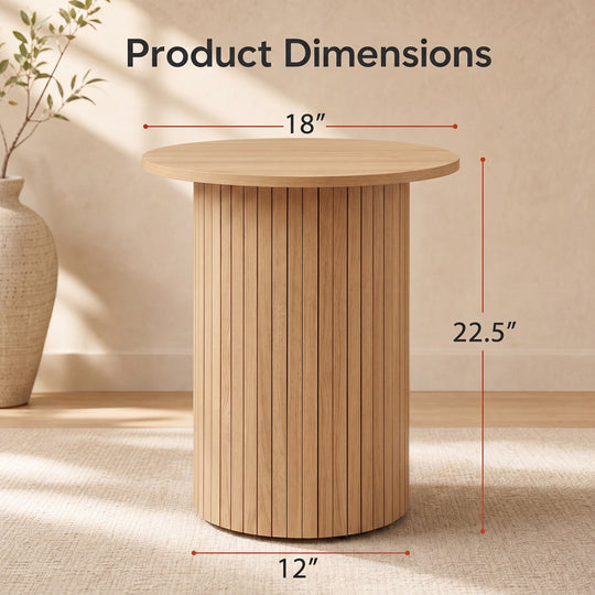 18" Round Fluted Side Table with Pedestal Drum Base