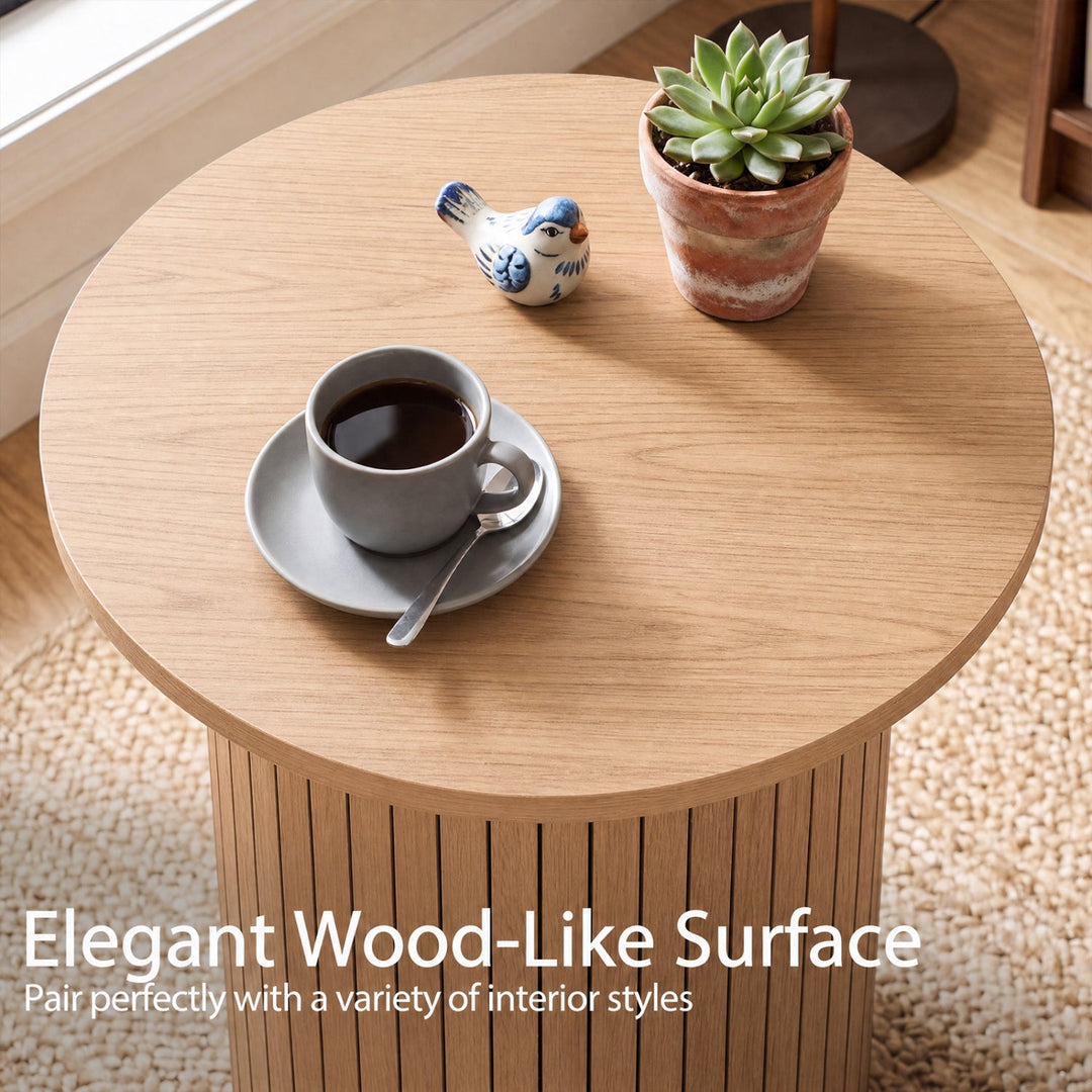 18" Round Fluted Side Table with Pedestal Drum Base