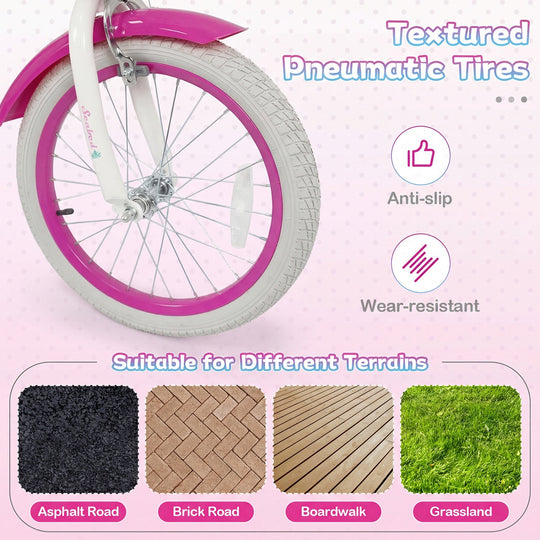 Kids Bike 18-Inch with Training Wheels and Basket Rose Red