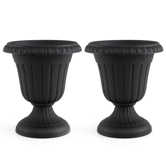 18-Inch Tall Urn Planters Set of 2 with Pedestal Base