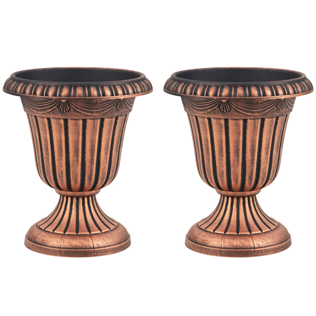18 inch Tall Vintage Planters Set of 2 with Pedestal Base and Pre-marked Drain Hole