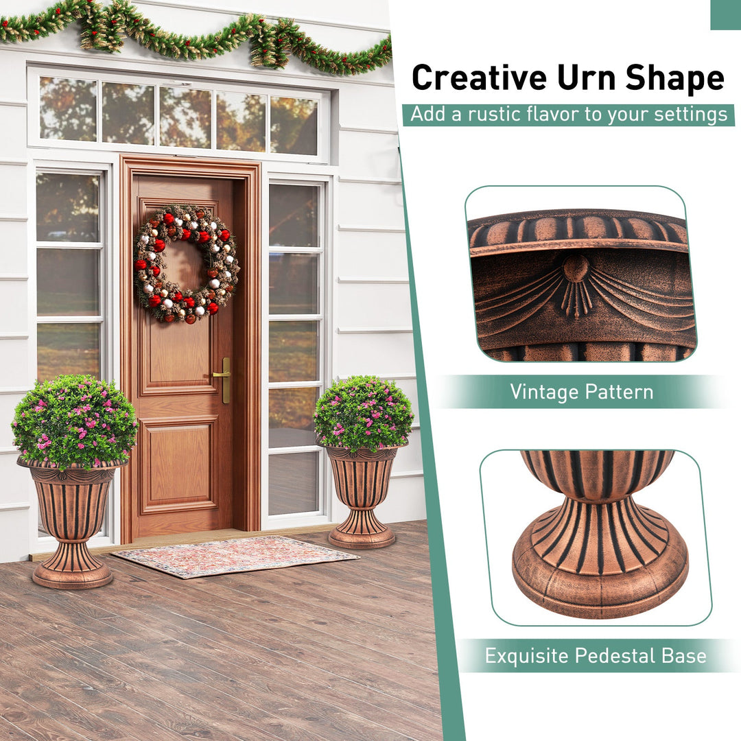 18 inch Tall Vintage Planters Set of 2 with Pedestal Base and Pre-marked Drain Hole
