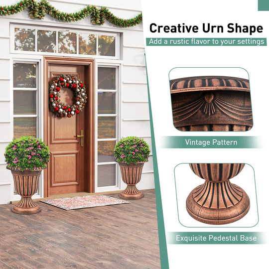 18 inch Tall Vintage Planters Set of 2 with Pedestal Base and Pre-marked Drain Hole