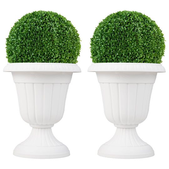 18 inch Tall Vintage Planters Set of 2 with Pedestal Base and Pre-marked Drain Hole