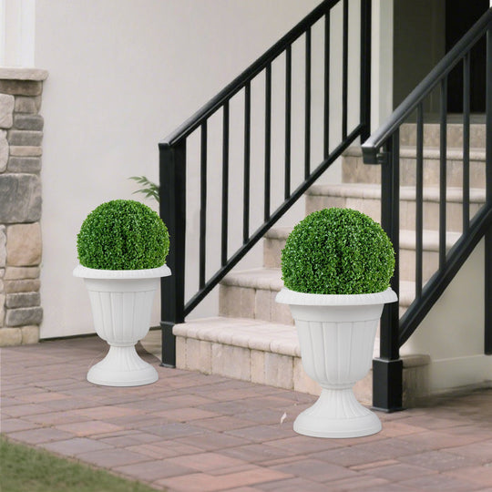 18 inch Tall Vintage Planters Set of 2 with Pedestal Base and Pre-marked Drain Hole