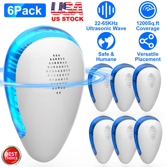 6 Pack Ultrasonic Pest Repeller Indoor Plug In Bug Repellent Mosquito Spider Ant Roaches Mice Control for Bedroom Garage Warehouse Office