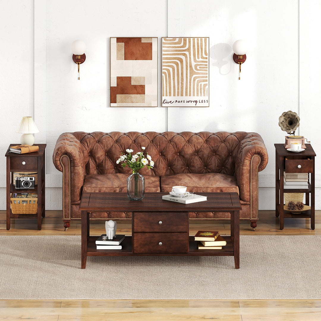 3-Tier Narrow End Table with Drawer and Storage Shelves