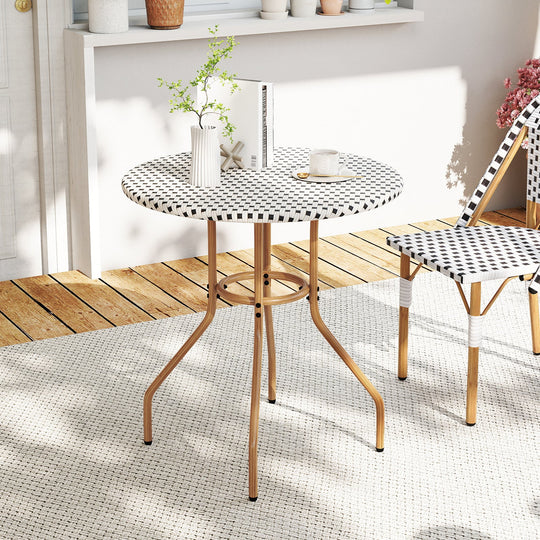 27.5 inch Outdoor Bistro Table with Heavy Duty Metal Frame and Adjustable Foot Pads-white