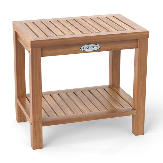 19 Inch Teak Wood Shower Bench Inside Shower Stool with Storage Shelf