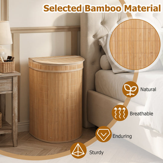 19 Gallon Bamboo Laundry Hamper with Zippered Lid