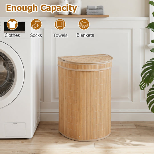 19 Gallon Bamboo Laundry Hamper with Zippered Lid