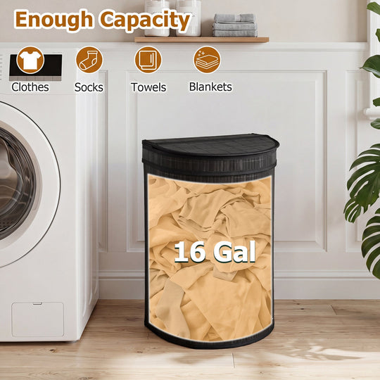 19 Gallon Bamboo Laundry Hamper with Zippered Lid