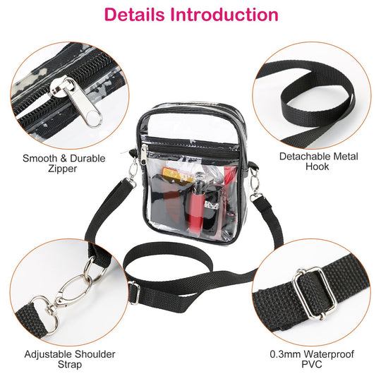 Clear Crossbody Bag Stadium Approved Clear Purse Transparent Small Shoulder Bag See Through Zip Pouch Tote Bag Handbag 44OZ w/ Adjustable Strap