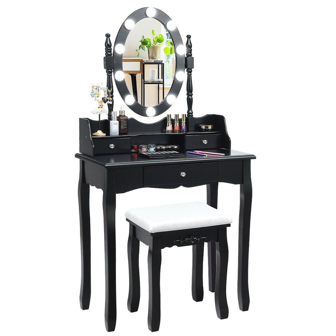 Oval Mirror Vanity Set with 10 LED Dimmable Bulbs and 3 Drawers