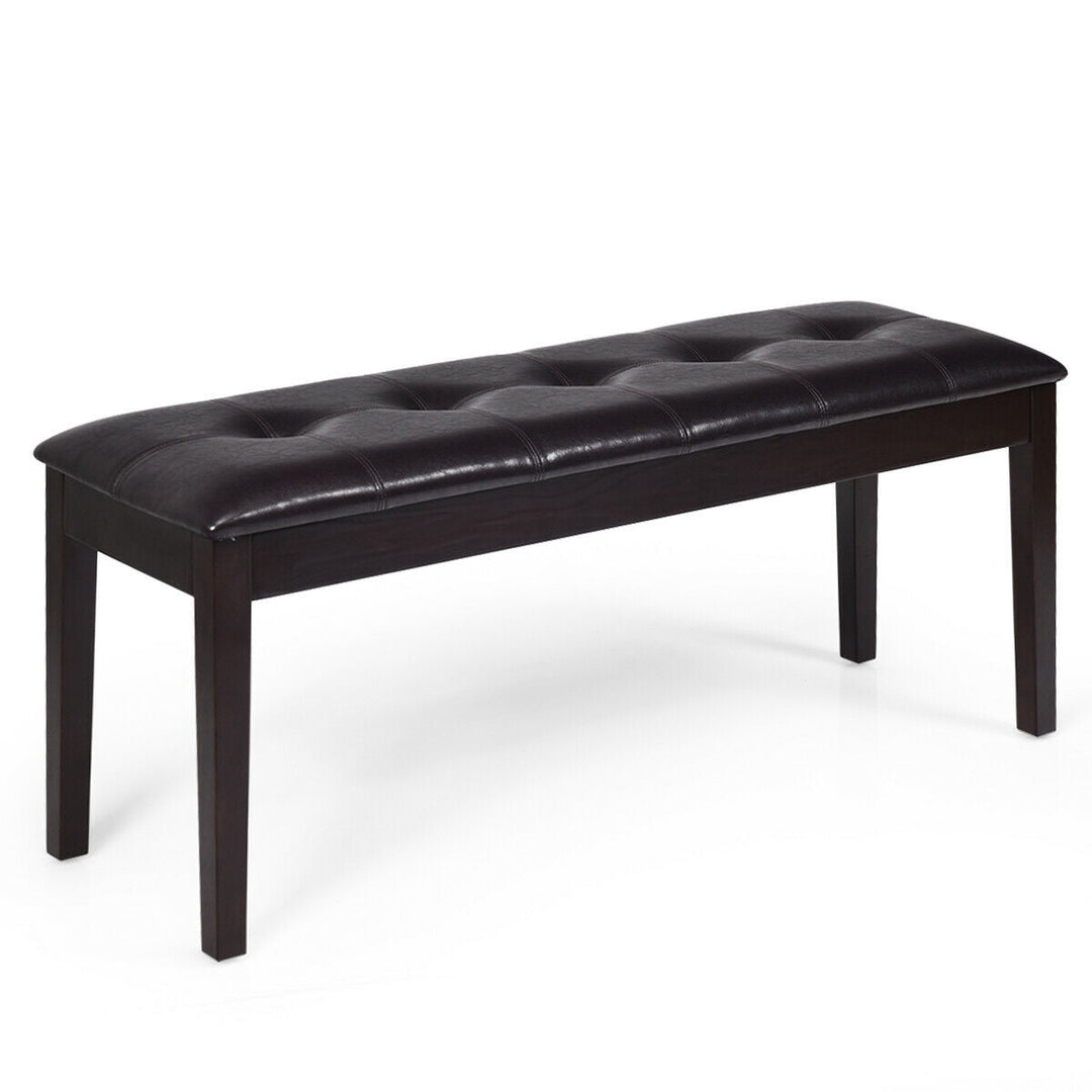 Upholstered Dining Room PU Bench Solid Wood Button Tufted