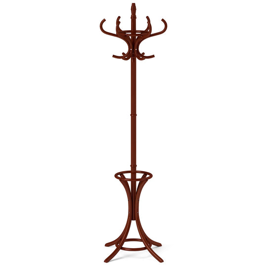 Wood Standing Hat Coat Rack with Umbrella Stand