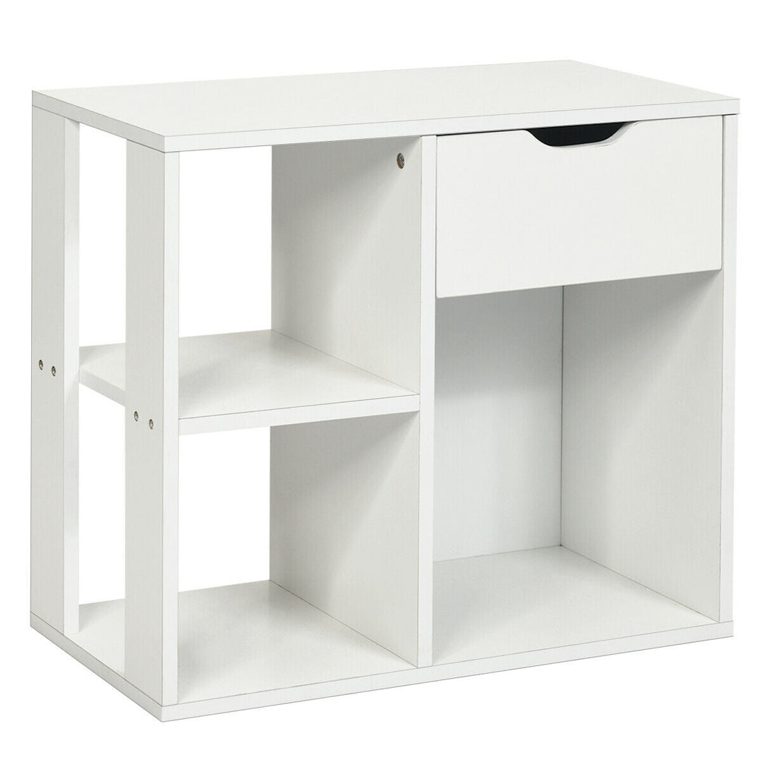 3-Cube Bookcase 2-tier Wooden Storage Shelf with Pull-out Drawer-Brown