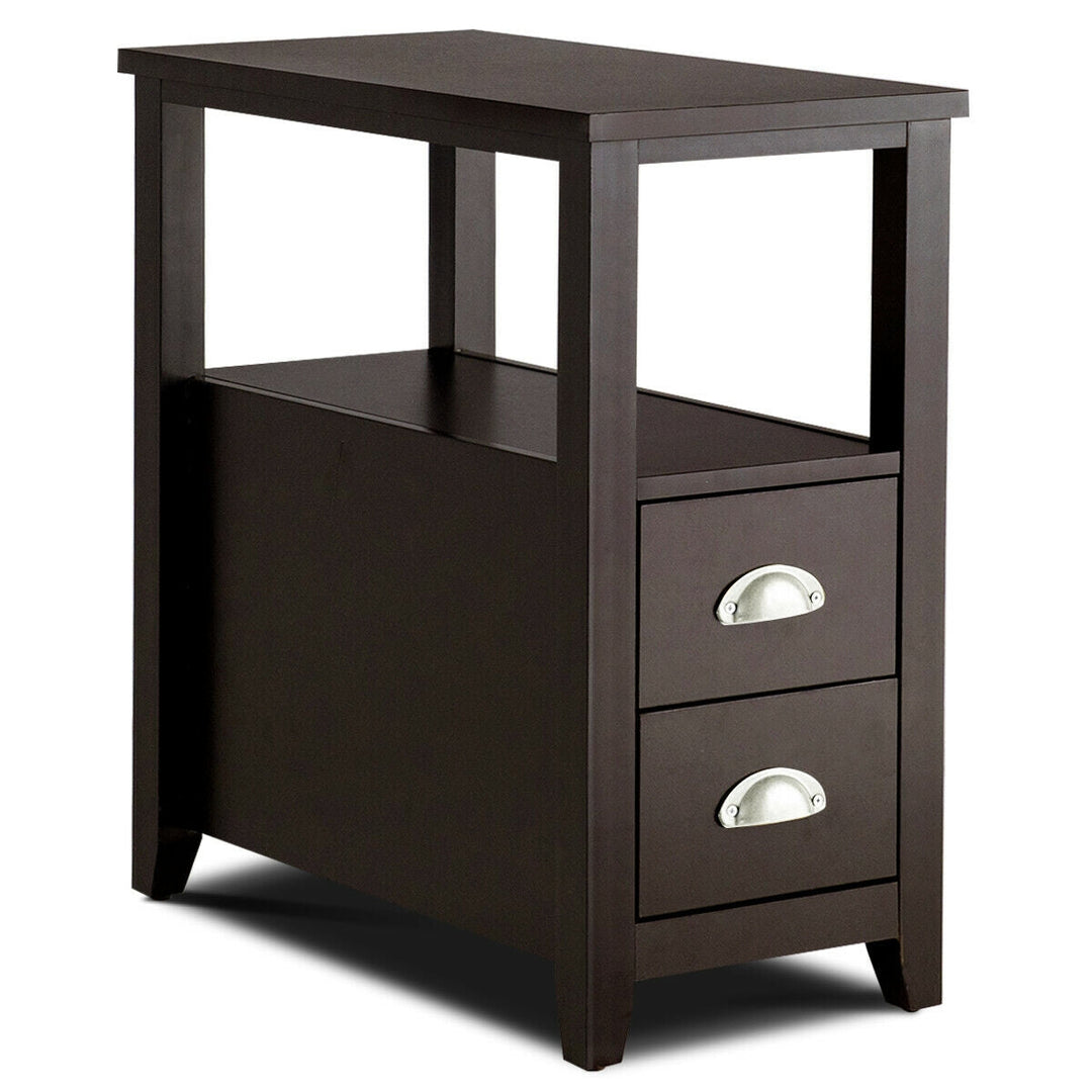 End Table Wooden with 2 Drawers and Shelf Bedside Table