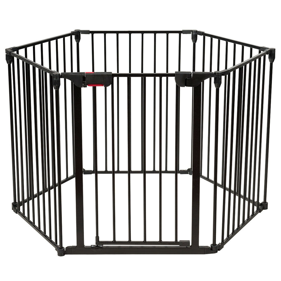 6 Panel Wall-mount Adjustable Baby Safe Metal  Fence Barrier-Black