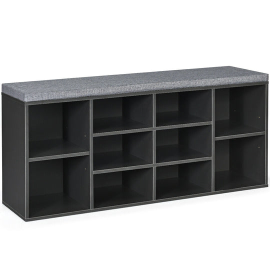 10-Cube Organizer Shoe Storage Bench with Cushion for Entryway