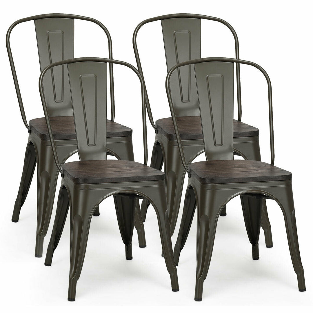 4 Pieces Tolix Style Metal Dining Side Chair Stackable Wood Seat