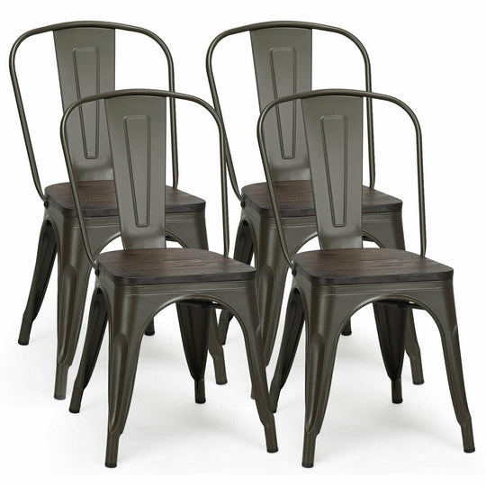 4 Pieces Tolix Style Metal Dining Side Chair Stackable Wood Seat