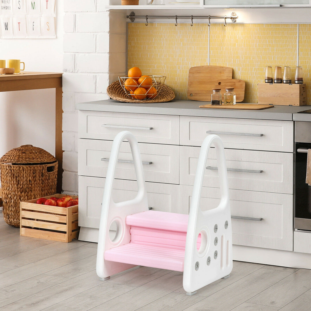 Kids Step Stool Learning Helper with Armrest for Kitchen Toilet Potty Training-Pink