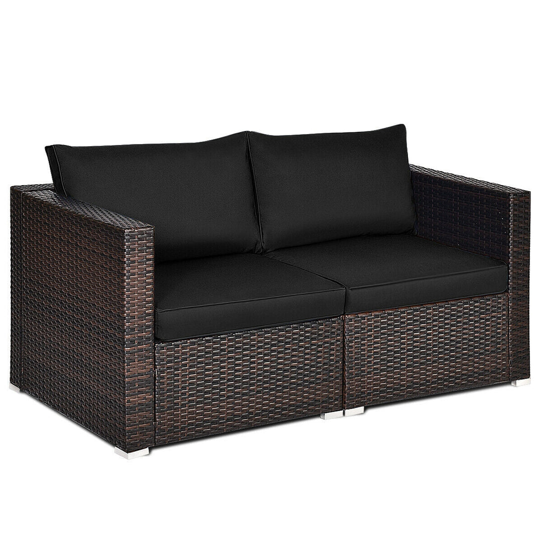 2 Pieces Patio Rattan Sectional Conversation Sofa Set-Beige