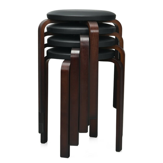 Set of 4 Bentwood Round Stool Stackable Dining Chairs with Padded Seat