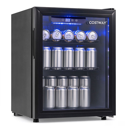 1.98 cu.ft Beverage Refrigerator Cooler with Glass Door and LED Light Removable Shelves-Black