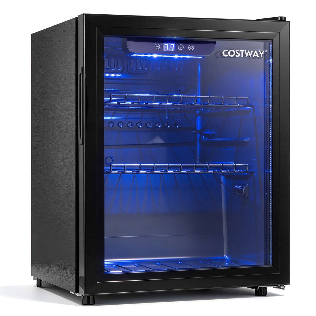 1.98 cu.ft Beverage Refrigerator Cooler with Glass Door and LED Light Removable Shelves-Black