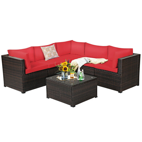 6 Pieces Patio Furniture Sofa Set with Cushions for Outdoor
