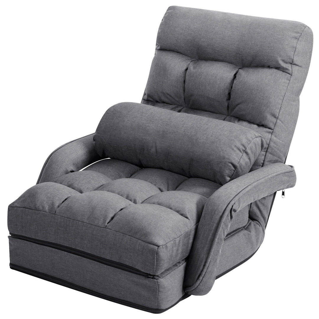 Folding Lazy Floor Chair Sofa with Armrests and Pillow