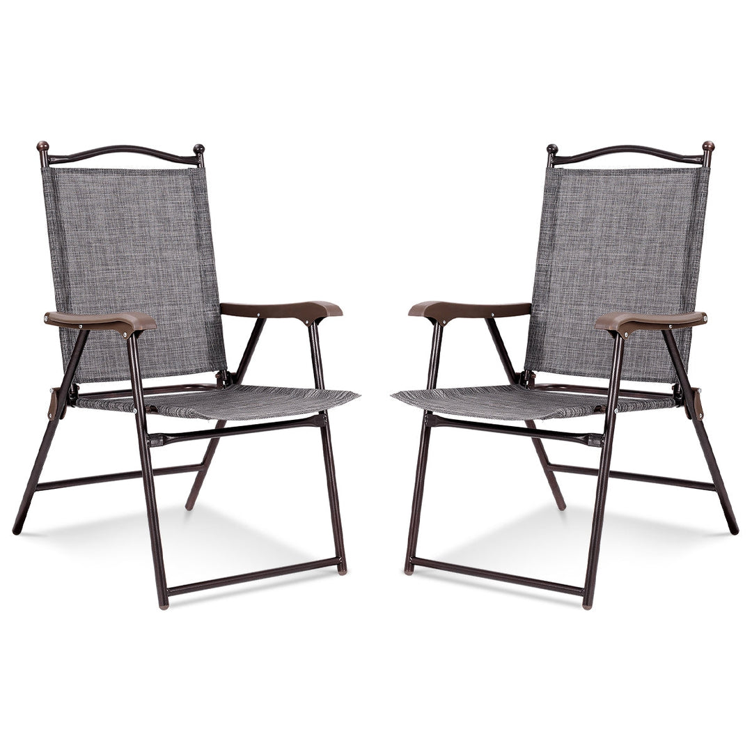 Set of 2 Patio Folding Sling Back Camping Deck Chairs