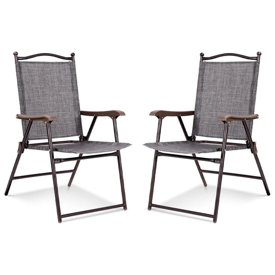 Set of 2 Patio Folding Sling Back Camping Deck Chairs