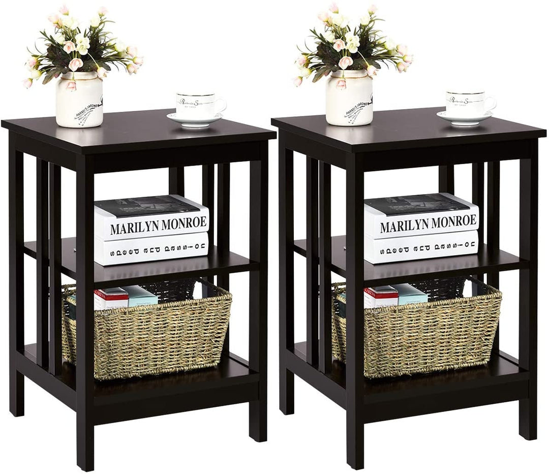 2 Pieces 3-Tier Nightstand with Reinforced Bars and Stable Structure