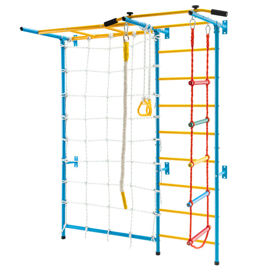 7 In 1 Kids Indoor Gym Playground Swedish Wall Ladder for Solid Wall-Yellow