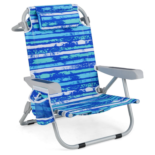 1 Piece Foldable Backpack Beach Chair with Cup Holder and Storage Pockets for Outdoor