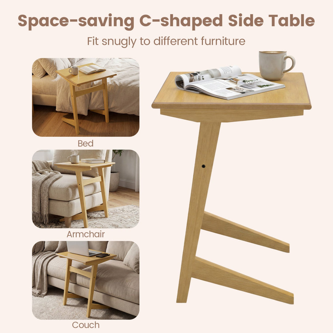C-Shaped End Table Set of 2 with Wood Veneer Top