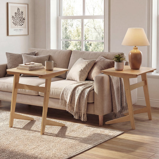 C-Shaped End Table Set of 2 with Wood Veneer Top