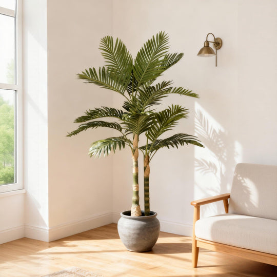 6FT Artificial Golden Cane Palm Tree with Black Pot