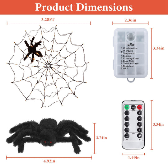 LED Spider Web Light – 3.28FT, 70LED, Remote Control, 8 Modes