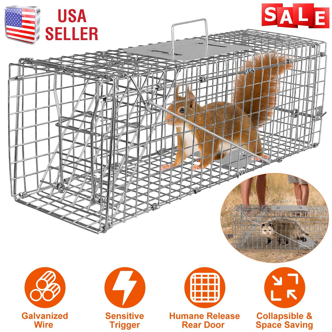 Humane Cat Trap Cage Catch Release Live Animal Rodent Cage Collapsible Galvanized Wire for Small Raccoons Beavers Groundhogs Foxes Armadillos