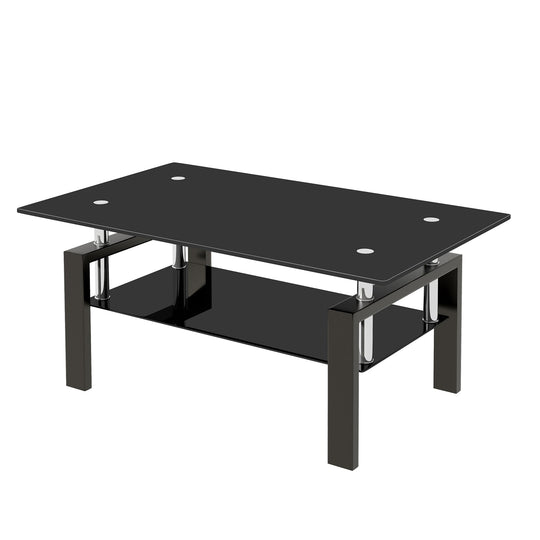 Tempered Glass Coffee Table with 2-Layer Design
