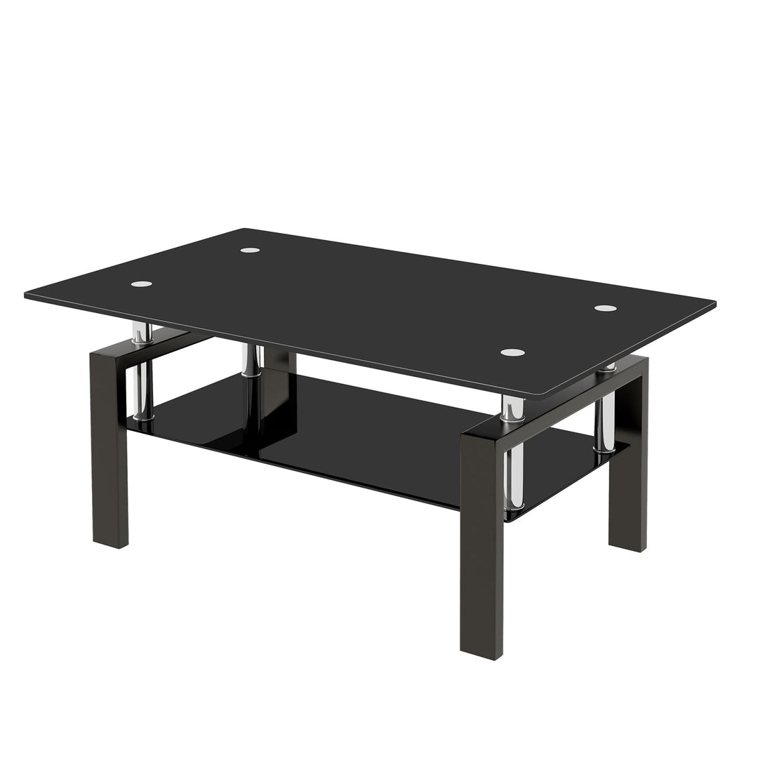 Tempered Glass Coffee Table with 2-Layer Design