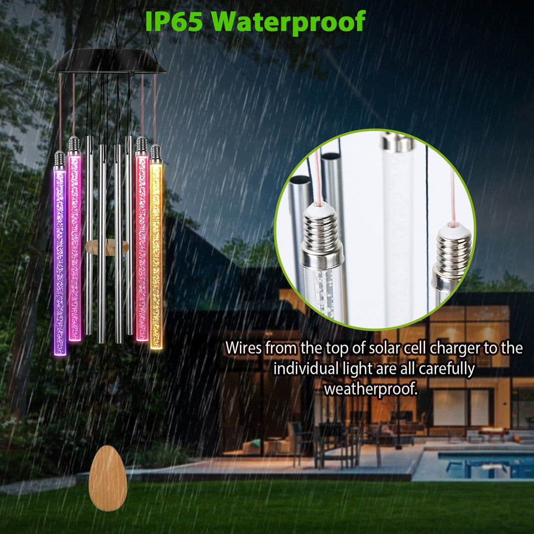 Solar Wind Chime Lights 7 Color Changing Decorative Lamp IP65 Waterproof Hanging String Lights w/ Dual Pendants For Home Garden Party Festival