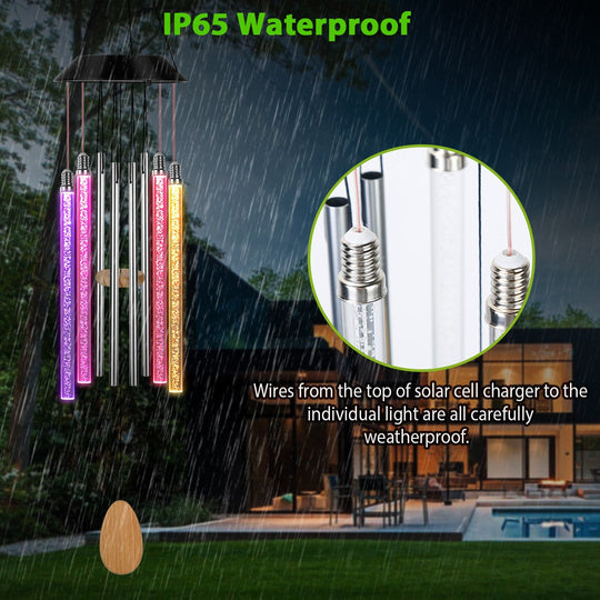 Solar Wind Chime Lights 7 Color Changing Decorative Lamp IP65 Waterproof Hanging String Lights w/ Dual Pendants For Home Garden Party Festival
