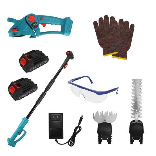 Pole Mini Hedge Trimmer & Grass Shear Electric Cordless Handheld Hedge Trimmer with 90¡ Rotatable Head Telescopic Extension Pole Gloves Goggles 2Pcs 2